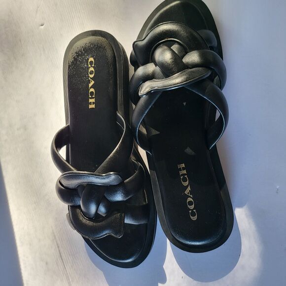 COACH C8983 Georgie Black Leather Plush Open Toe Sandals Shoes 7.5 US - Picture 3 of 4